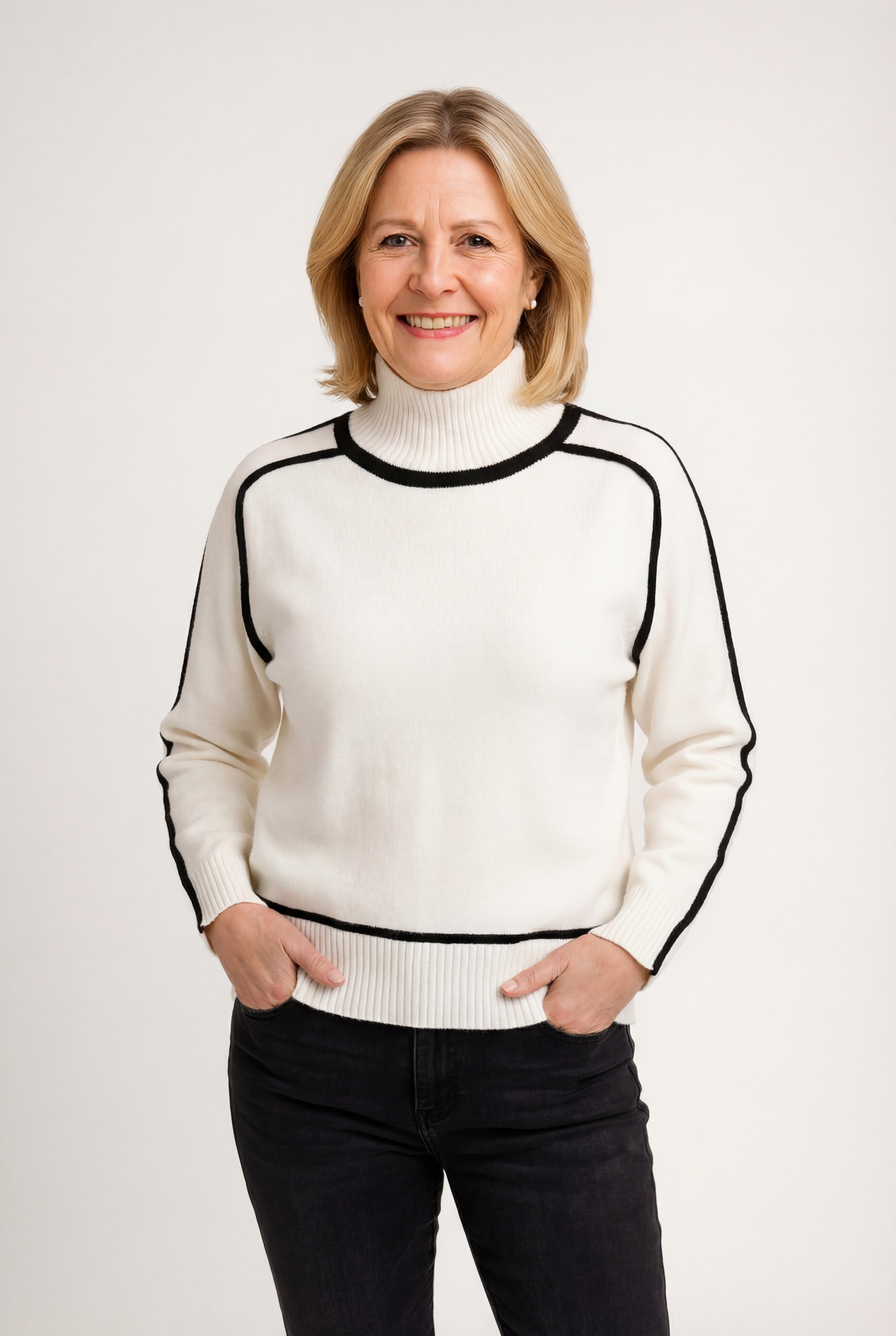 Amelia Relaxed Fit Turtleneck Sweater | Contrast Trim Ribbed Cuffs Sweater