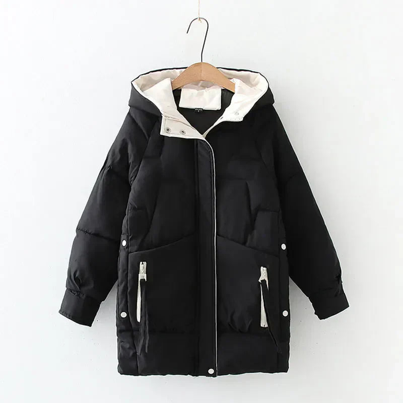 Isla Quilted Hooded Puffer Jacket | Loose Fit Thigh-Length Jacket
