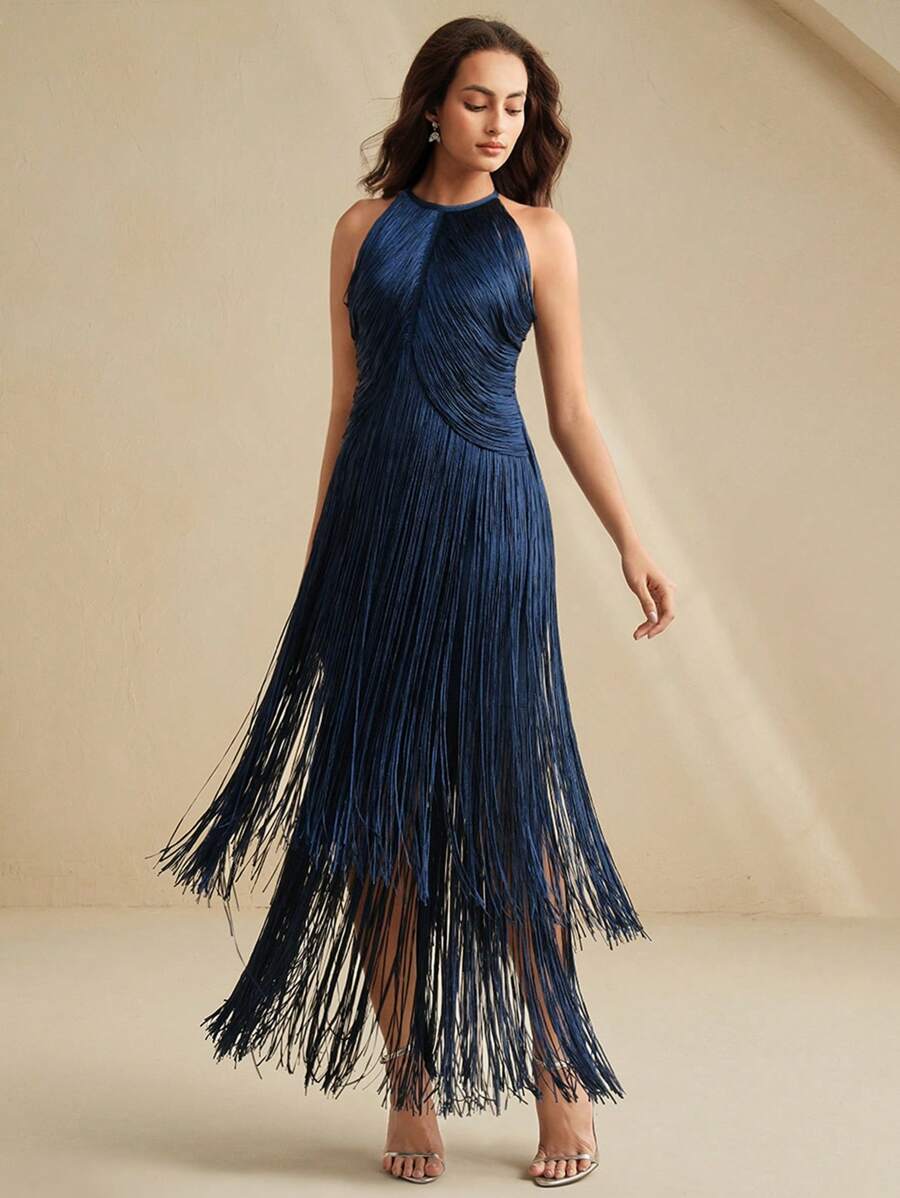 Anewsta Elegant Vintage Bohemian Tassel Maxi Dress, Suitable For Spring, Summer, Holidays, Festivals, Beaches, Parties, And Easter