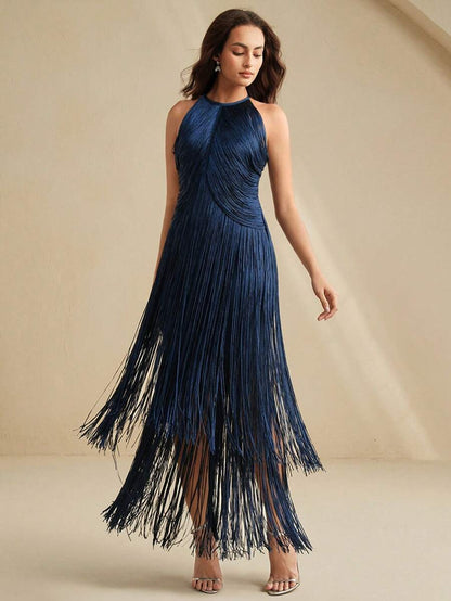 Anewsta Elegant Vintage Bohemian Tassel Maxi Dress, Suitable For Spring, Summer, Holidays, Festivals, Beaches, Parties, And Easter