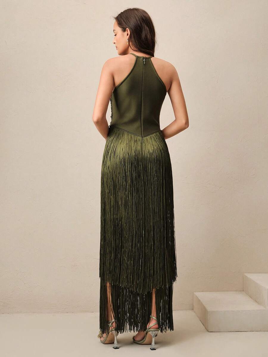 Anewsta Elegant Vintage Bohemian Tassel Maxi Dress, Suitable For Spring, Summer, Holidays, Festivals, Beaches, Parties, And Easter