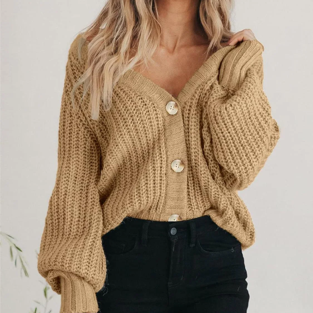 Freya Relaxed Fit Cardigan | Button Front Ribbed Cardigan