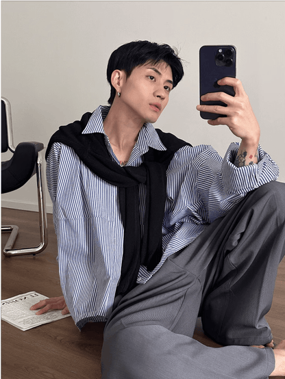 [GENESISBOY] Blue Striped Casual Shirt st2080