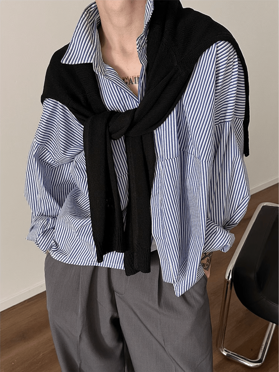 [GENESISBOY] Blue Striped Casual Shirt st2080