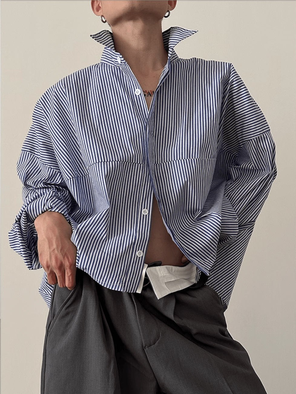 [GENESISBOY] Blue Striped Casual Shirt st2080
