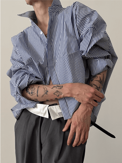 [GENESISBOY] Blue Striped Casual Shirt st2080