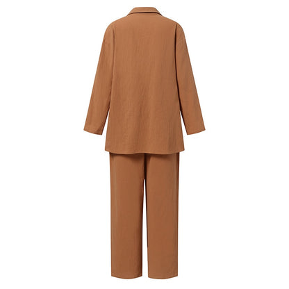 Solid Cotton Linen Women Suits