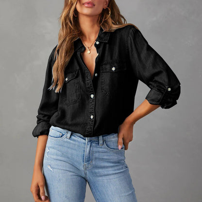 Aurora Classic Fit Denim Shirt | Button Front Chest Pockets Denim Shirt