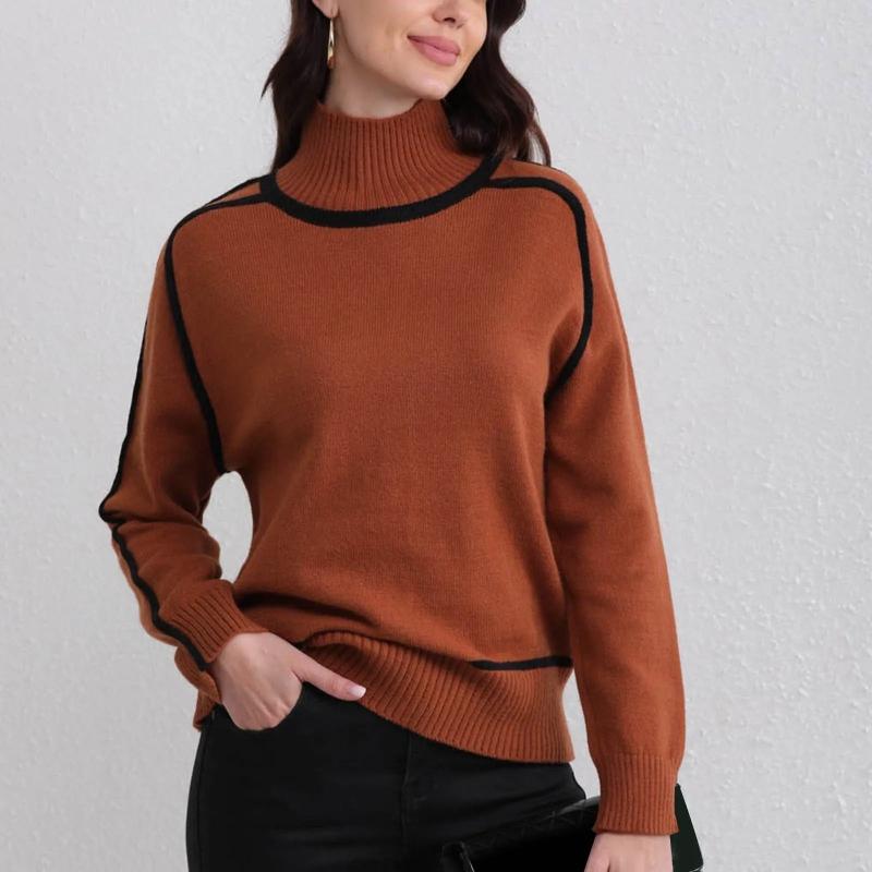 Amelia Relaxed Fit Turtleneck Sweater | Contrast Trim Ribbed Cuffs Sweater