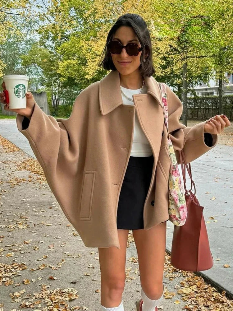 Isla Oversized Jacket | Lapel Button Front Pockets Jacket