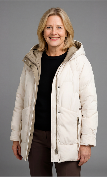 Isla Quilted Hooded Puffer Jacket | Loose Fit Thigh-Length Jacket