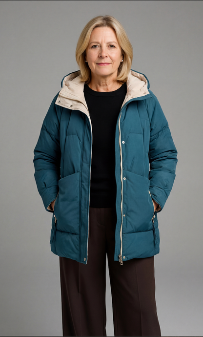 Isla Quilted Hooded Puffer Jacket | Loose Fit Thigh-Length Jacket