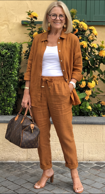 Solid Cotton Linen Women Suits