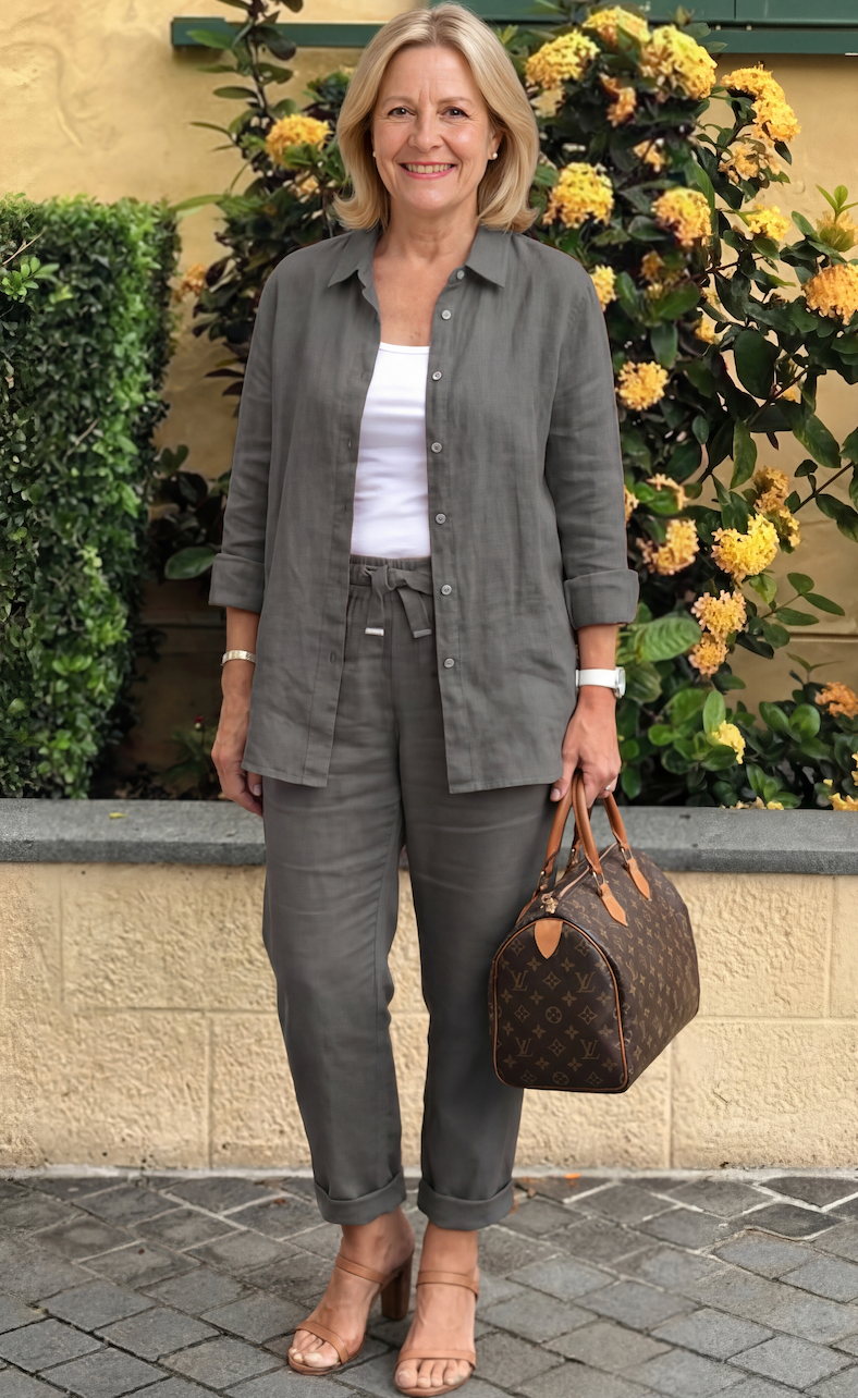 Solid Cotton Linen Women Suits