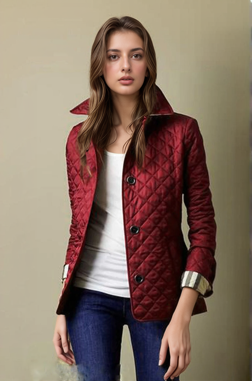 Isla Quilted Jacket | Collared Button Front Hip-Length Jacket