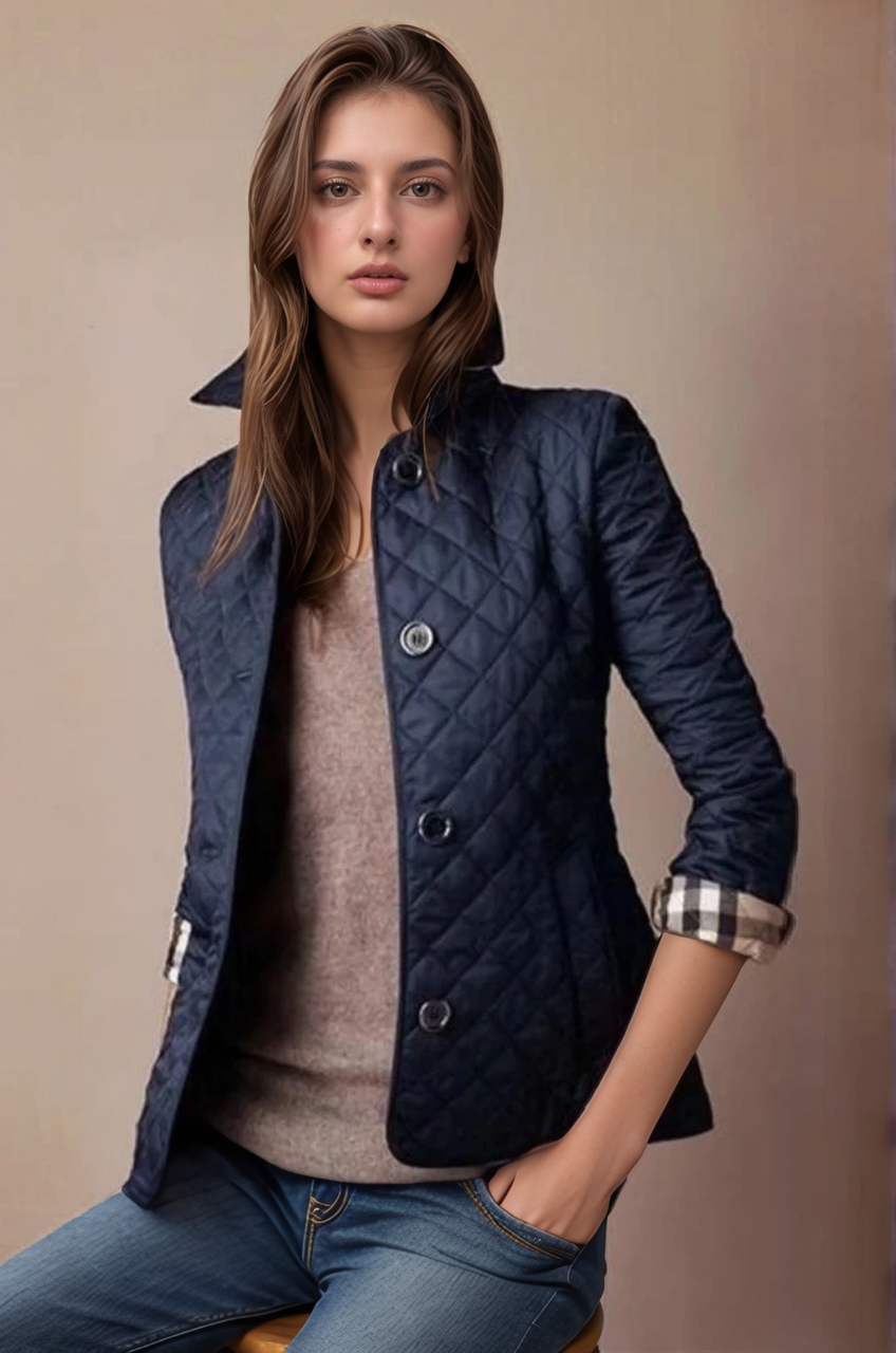 Isla Quilted Jacket | Collared Button Front Hip-Length Jacket