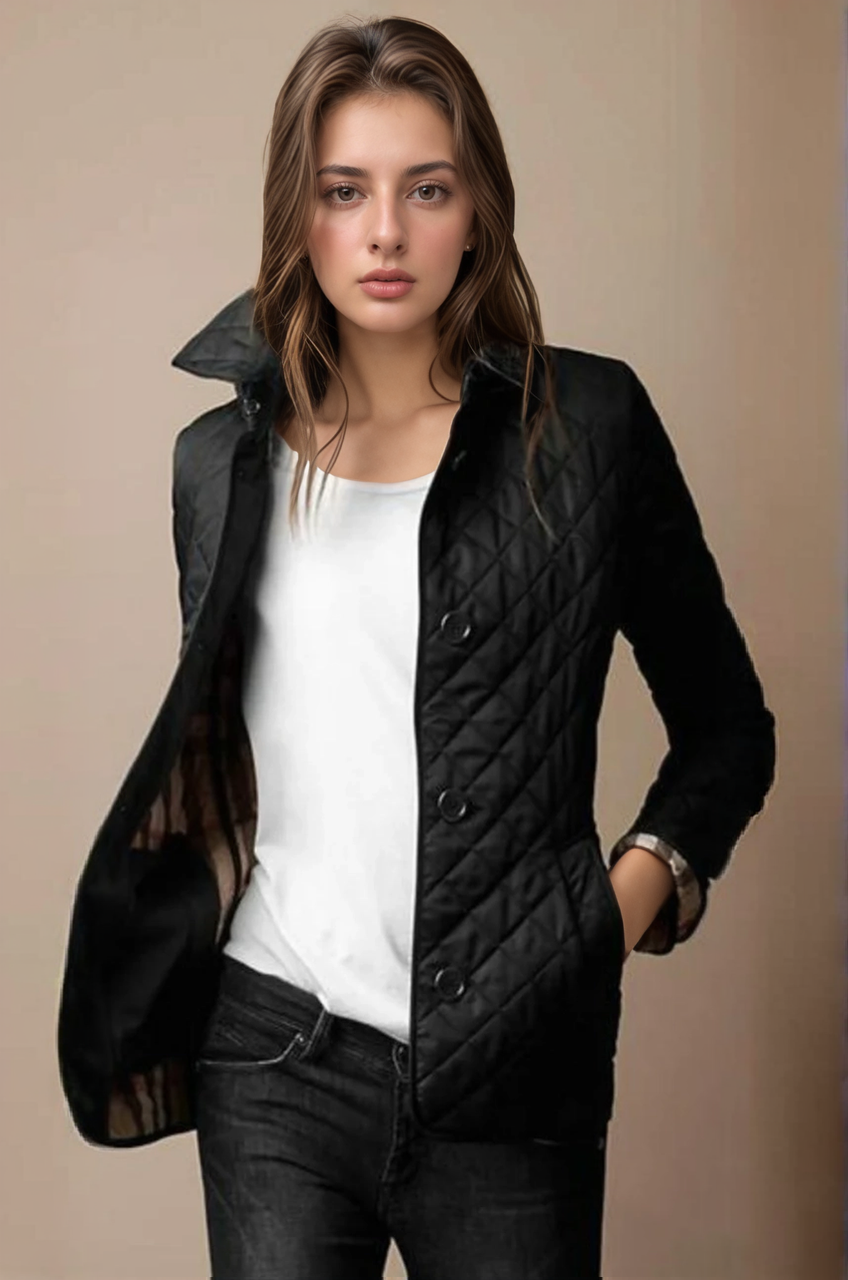 Isla Quilted Jacket | Collared Button Front Hip-Length Jacket
