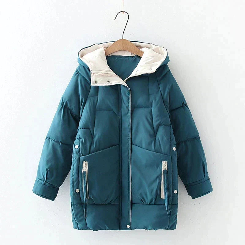 Isla Quilted Hooded Puffer Jacket | Loose Fit Thigh-Length Jacket