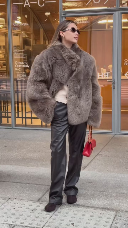 Winter Women Warm Faux Fur Coats Fashion Browns Long Sleeve Stand Collar Short Jackets 2025 Lady High Street Commute Outerwear